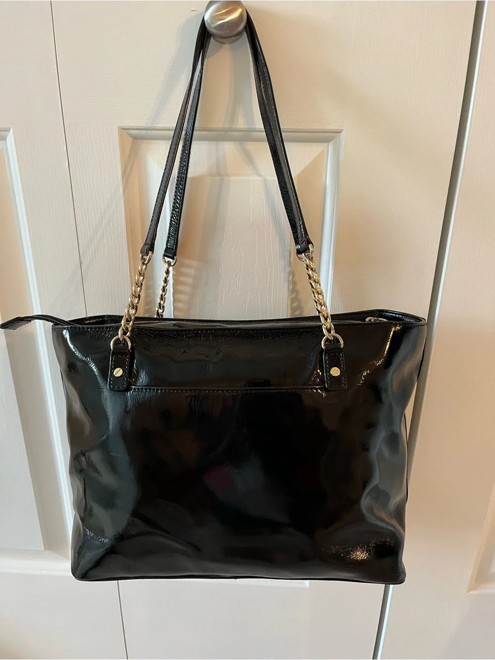 Michael Kors Black Patent Tote with Gold Chain Straps